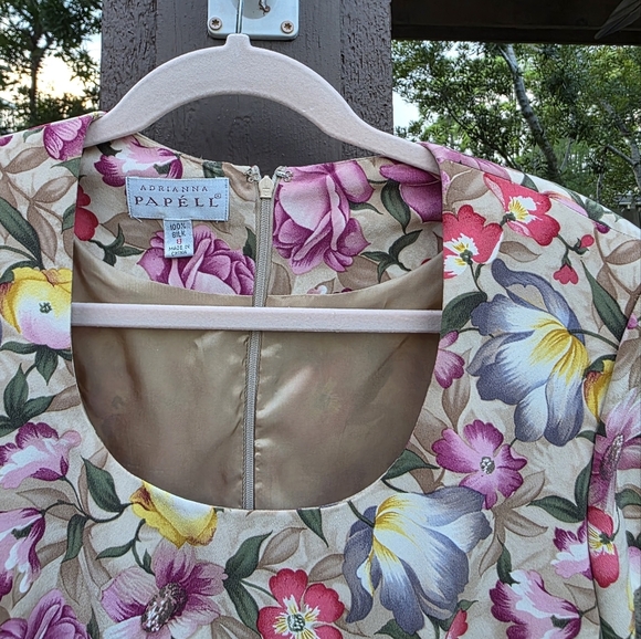 Nwot Adrianna Papell Silk Peony Roses Print Silk Dress 8 - Picture 7 of 10